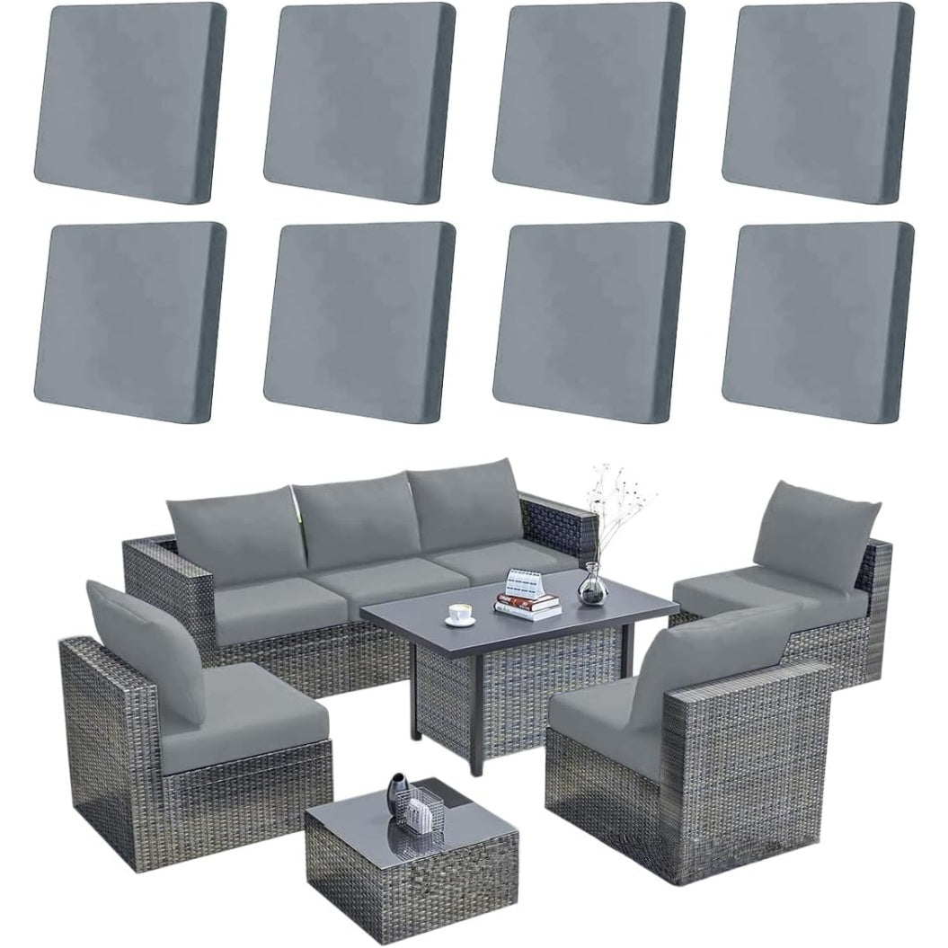 Confezione da Otto Rivestimenti Elasticizzati per Cuscini Outdoor in Rattan Color Grigio Chiaro