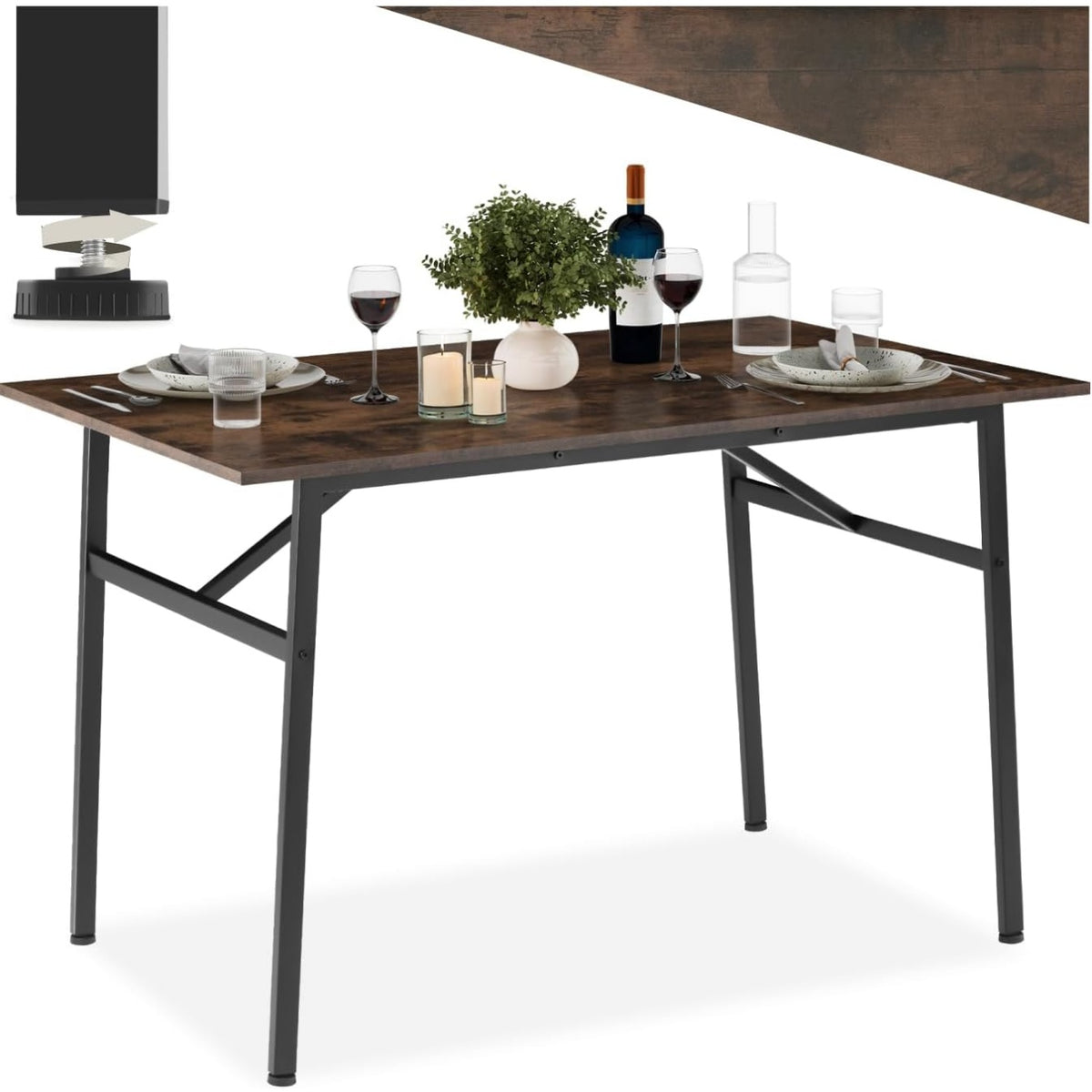 Tavolo da Pranzo Moderno in Legno Stile Industriale Scuro 120 x 75 x 76 cm