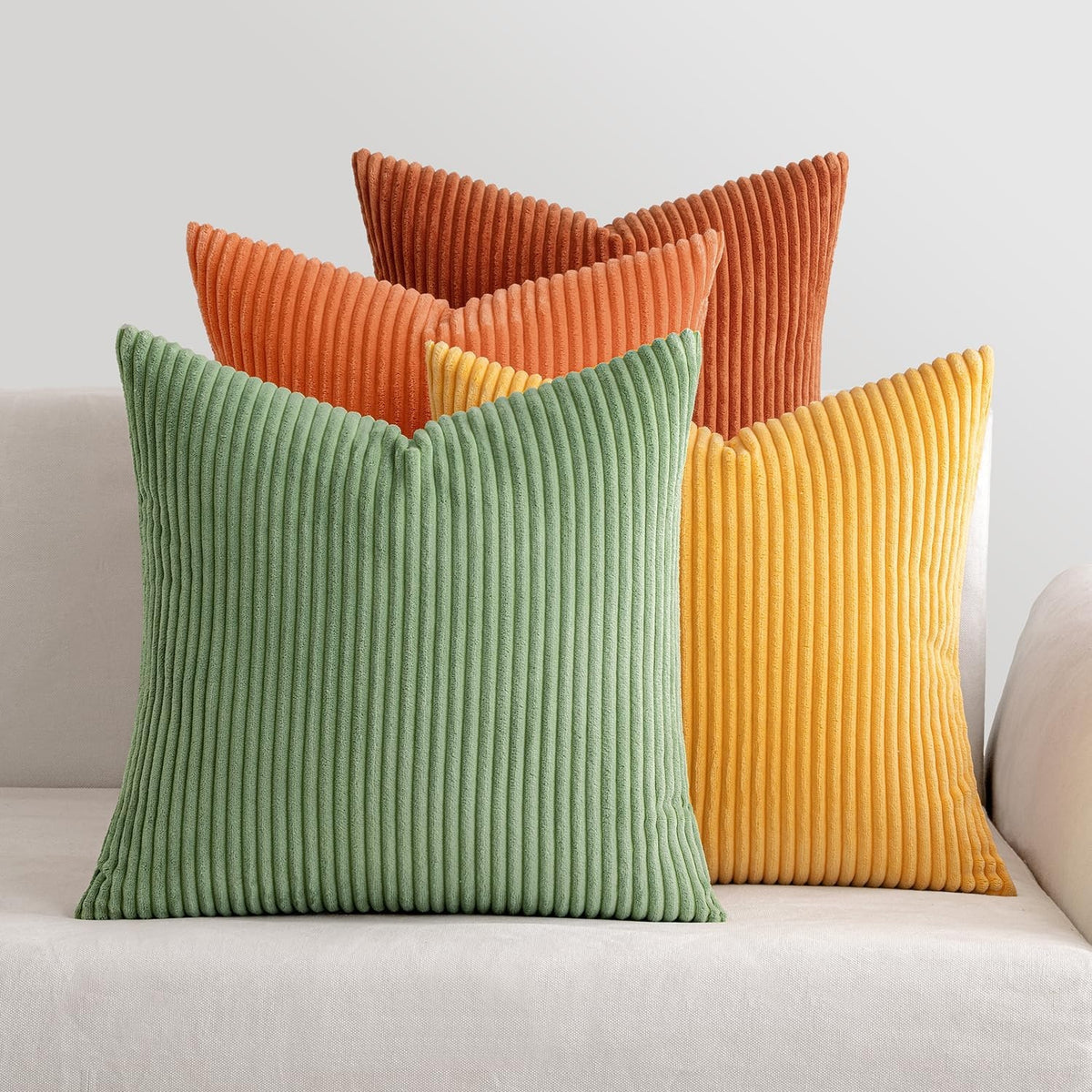 Cuscini Decorativi Rivestiti in Velluto Verde e Arancione Set 4 Pezzi 50 ¡Á 50 cm